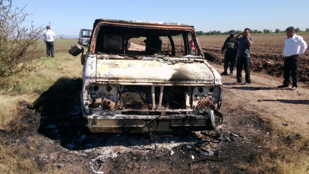 The burnt-out van registered to missing Australian surfer Adam Coleman.