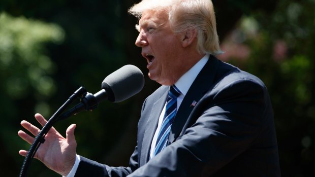 President Donald Trump speaks during a presentation ceremony of the Commander-in-Chief trophy to the Air Force Academy football team, Tuesday, May 2, 2107, in the Rose Garden of the White House in Washington. (AP Photo/Evan Vucci)