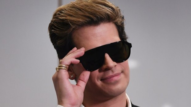 British alt-right commentator Milo Yiannopoulos speaks during an event at Parliament House in Canberra on December 5.