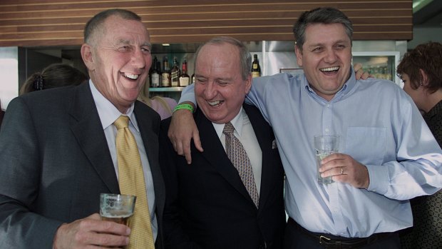 Happier times: John Singleton, Alan Jones and Ray Hadley.