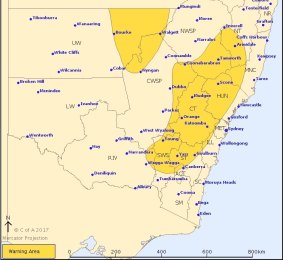 A severe thunderstorm warning has been issued for a large part of eastern NSW.