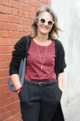 E-commerce consultant Kerry Kilborn looks smart in an Acne long, black cardigan and Acne T-shirt, and Attic and Barn crepe pants.