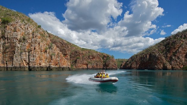 Expedition tenders take cruise guests on a river trip in the Kimberley.