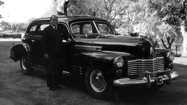 Alf Stafford, former prime minister Robert Menzies' driver, with Commonwealth 1 – a 1941 Cadillac.