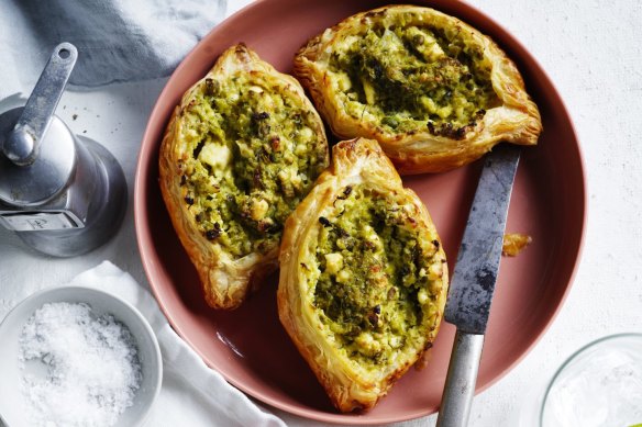 Pastizzi with a cheesy pea filling.