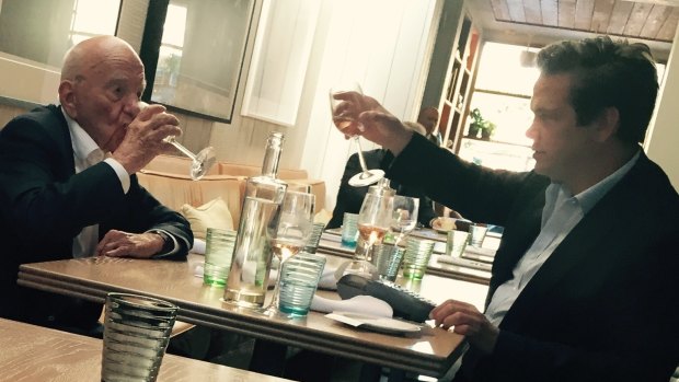 Rupert Murdoch dining with son Lachlan Murdoch at the Centennial on Thursday.