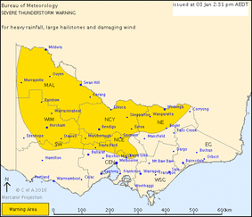 Heavy rainfall, large hailstones and damaging winds expected across much of Victoria.