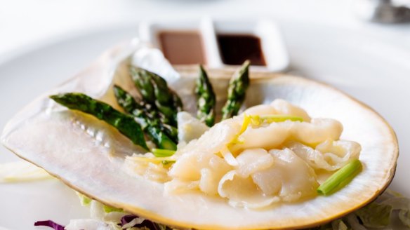 Luxury: Pearl meat sauteed with spring onion, garlic chives and asparagus at Flower Drum.
