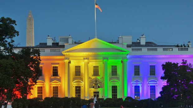 The White House lights up to mark last year's Supreme Court ruling legalising same-sex marriage.