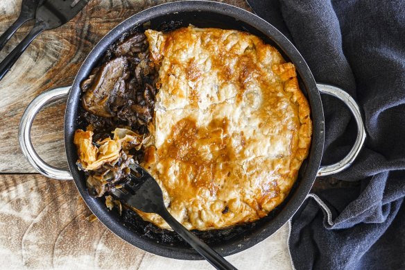 Make these mushroom stroganoff pot pies in any ovenproof dish you like.