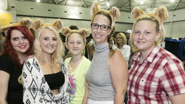 From left, Brittany Nichols, Caitlin Brown, Zara Brown, Ann-Marie Brown and Alexis Brown at the RSPCA pop-up animal adoption event.