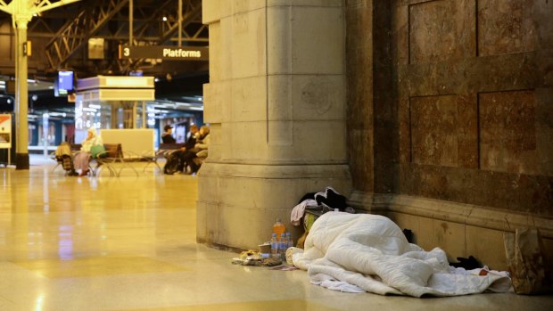 Sleeping rough at Central station.
