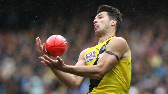 Alex Rance marks during his excellent second quarter.
