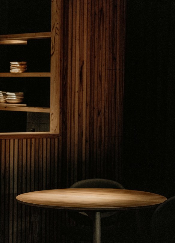 The moody interior of the new Fen restaurant in Port Fairy.