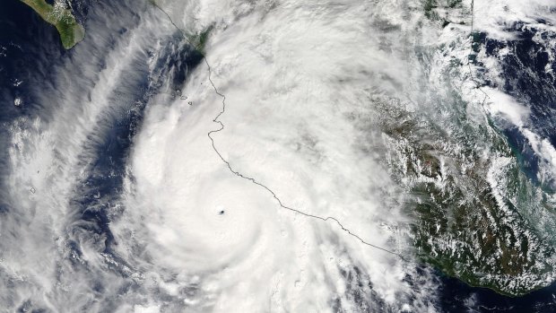 This satellite image shows the eye of Hurricane Patricia moving towards Mexico on Friday.