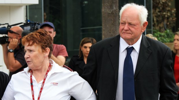 Tom Noble walks out of the Ipswich District Court after his sentencing hearing for 15 counts of serious animal cruelty stemming from the greyhound live baiting scandal was adjourned.