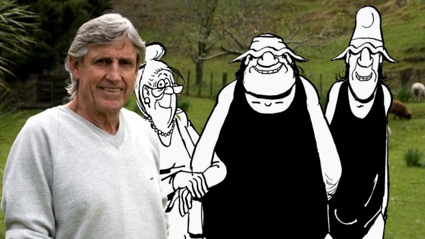 Footrot Flats cartoonist Murray Ball with some of his characters.