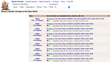 Screenshot of download website PirateBay where the episodes are available.
