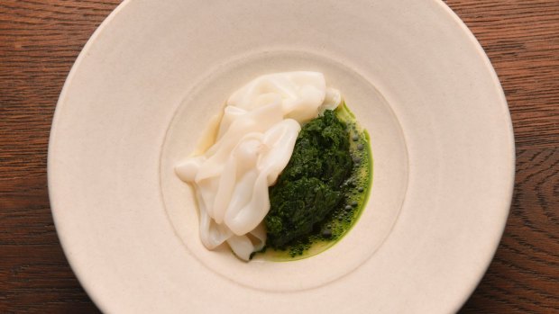 Go-to dish: Arrow squid with parsley braised in clam stock.
