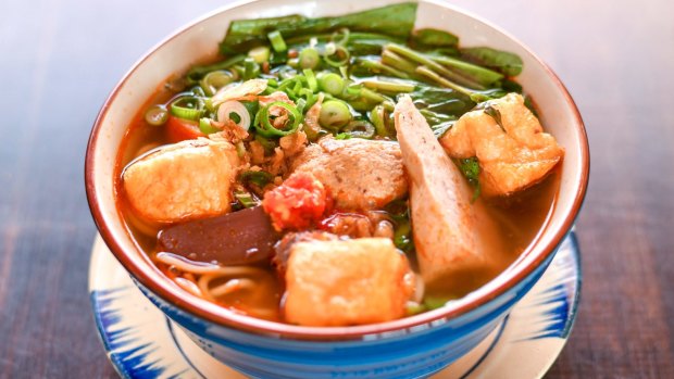 Canh bun (water spinach noodle soup) is a complex and alluring Northern Vietnamese dish.