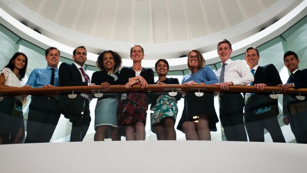 DFAT's assistant secretary of staffing, Sally Mansfield (centre left), with some of the department's recent grads.