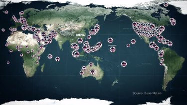 This map, fromJohn Pilger's documentary The Coming War on China, shows US military bases around the world.