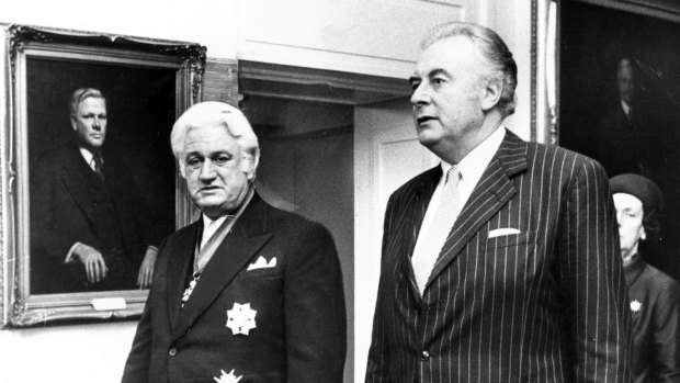 Governor-general Sir John Kerr and Gough Whitlam in Parliament in July 1974, when Kerr had just begun the role.