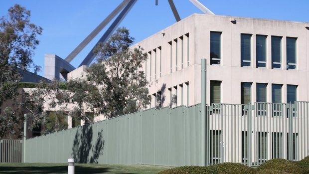 Fencing already surrounds the ministerial entrance at the back of Parliament House.
