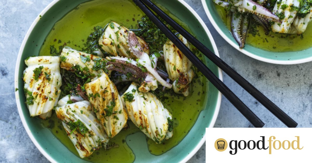 Adam Liaw's barbecued squid with onion, parsley and oregano