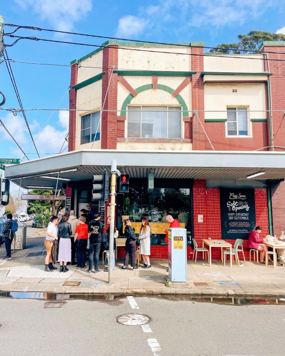 Queues outside Marrickville's new vegan bakery-cafe Miss Sina.
