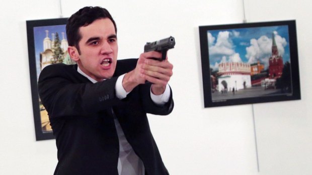 Turkish police officer Mevlut Mert Altintas shoots and kills Andrei Karlov Russian Ambassador to Turkey.