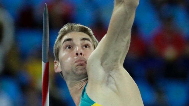 Australia's Cedric Dubler makes an attempt in the javelin throw. 