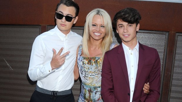 Proud sons: Pamela Anderson and sons Brandon Thomas Lee and Dylan Jagger Lee.