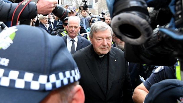 Cardinal George Pell outside Melbourne Magistrates Court.