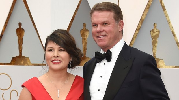 Martha Ruiz and Brian Cullinan from PricewaterhouseCoopers at the Oscars in Los Angeles.