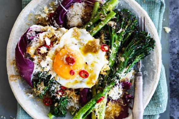 Adam Liaw's grilled gem lettuce with anchovy vinaigrette