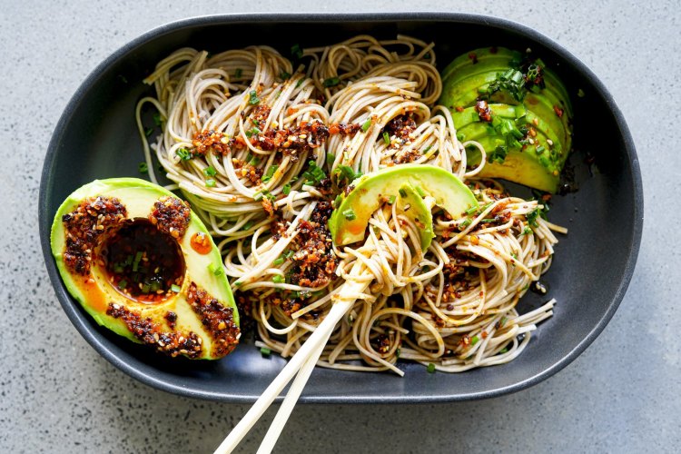 Katrina Meynink's crunchy chilli oil soba with avocado