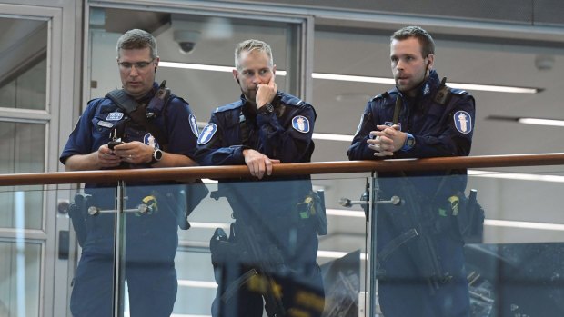 Police at Helsinki airport on Friday afternoon following a stabbing attack in Turku.