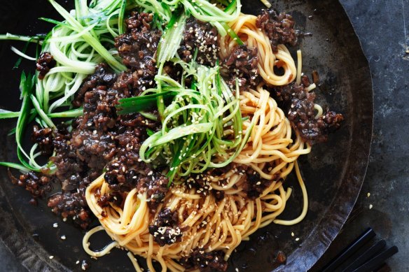 Neil Perry's pork hokkien Noodles with black bean.