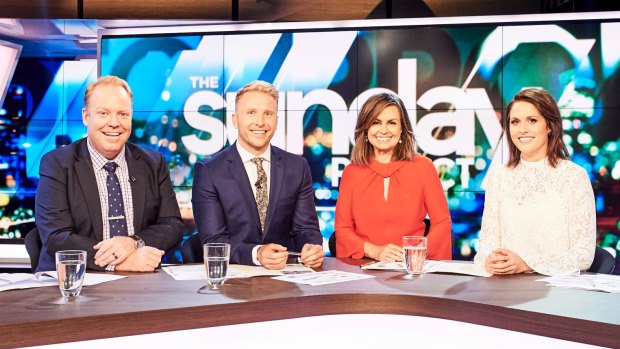 Peter Helliar, Hamish McDonald, Lisa Wilkinson and Rachel Corbett during Lisa's first appearance on The Project after defecting from Nine to Ten.