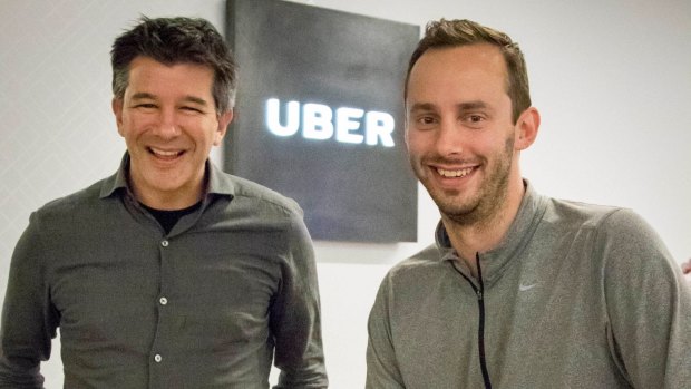 Uber CEO Travis Kalanick (left) and Anthony Levandowski, who ran its self-driving program.