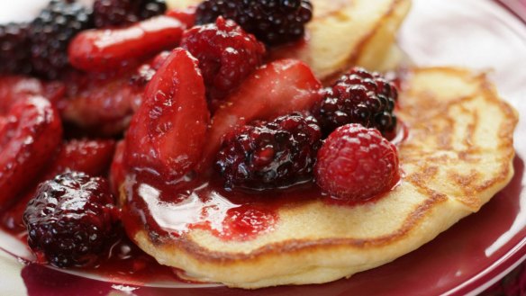 Buttermilk pancakes with hot berries.