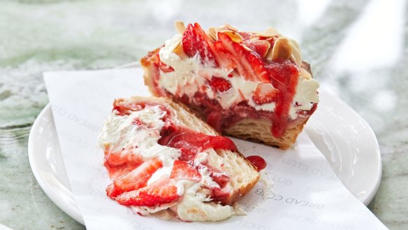 Bread Club's strawberry croissant filled with chantilly cream, fresh strawberries and flaked almonds.