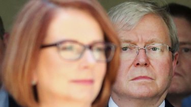 Former prime ministers Julia Gillard and Kevin Rudd.