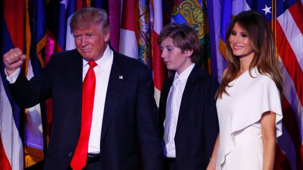 Donald Trump with his wife, Melania, and their son Barron on election night.