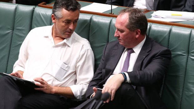 Darren Chester, the new Minister for Infrastructure and Transport, with now Deputy Prime Minister Barnaby Joyce.