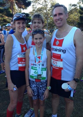 Family affair: Margot, Daniel (16), Steve and Zoe (12) Manning after running the 14km Brisbane Times City2South.