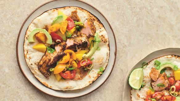 Jamie Oliver's crispy salmon tacos.