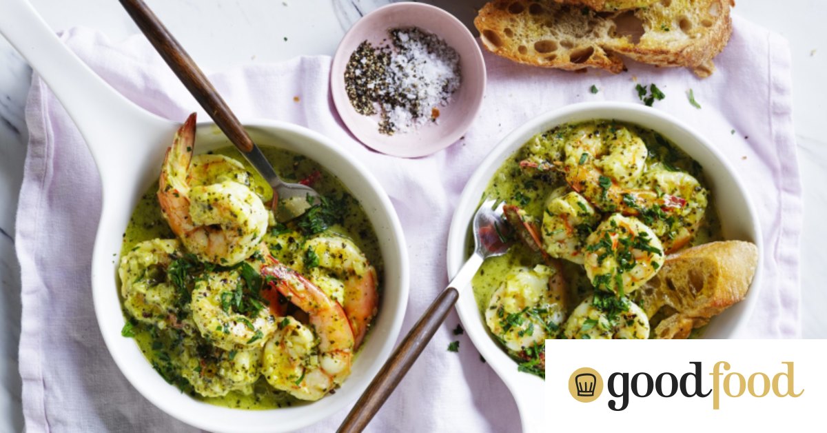 Adam Liaw's creamy pesto prawns