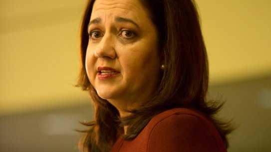 BRISBANE, AUSTRALIA - JUNE 13: Treasurer of Queensland Curtis Pitt, Annastacia Palaszczuk and Jackie Trad hand down the state budget on June 13, 2017 in Brisbane, Australia. (Photo by Tammy Law/Fairfax Media)